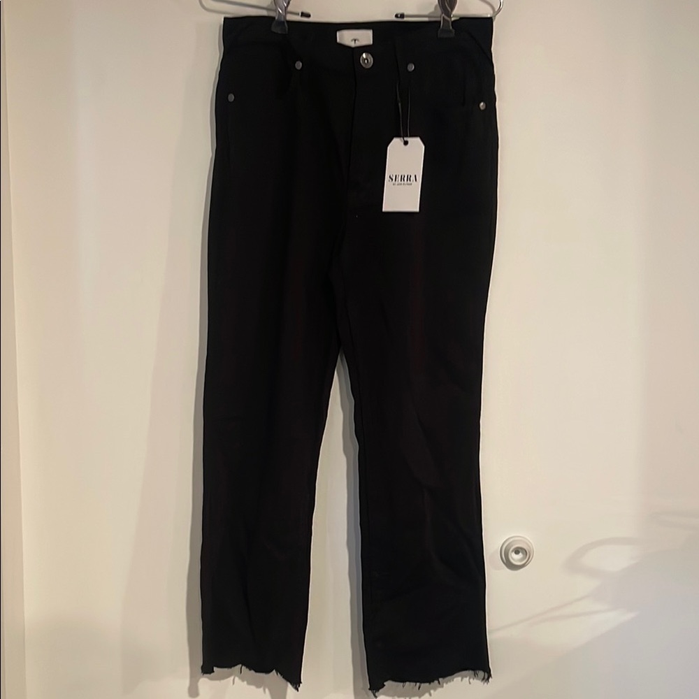 Serra Black Straight Leg Jeans Modern Raw Hem